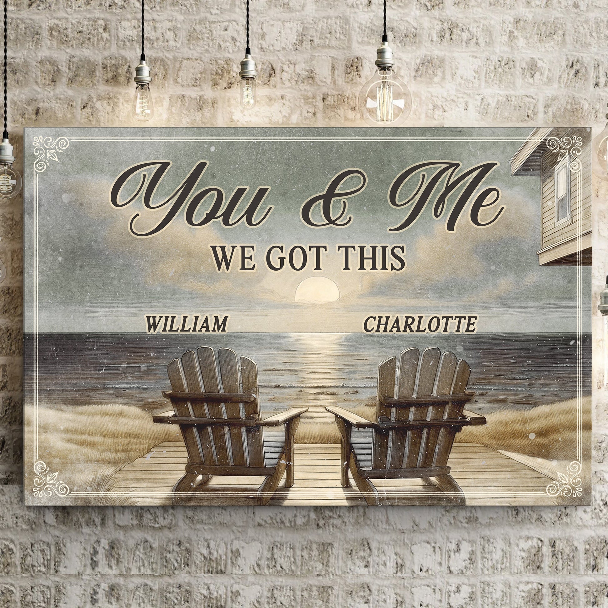 Canvas sign You & Me We Got This with William & Charlotte on a ranch porch by Tailored Canvases on Tampa Home & Garden Store