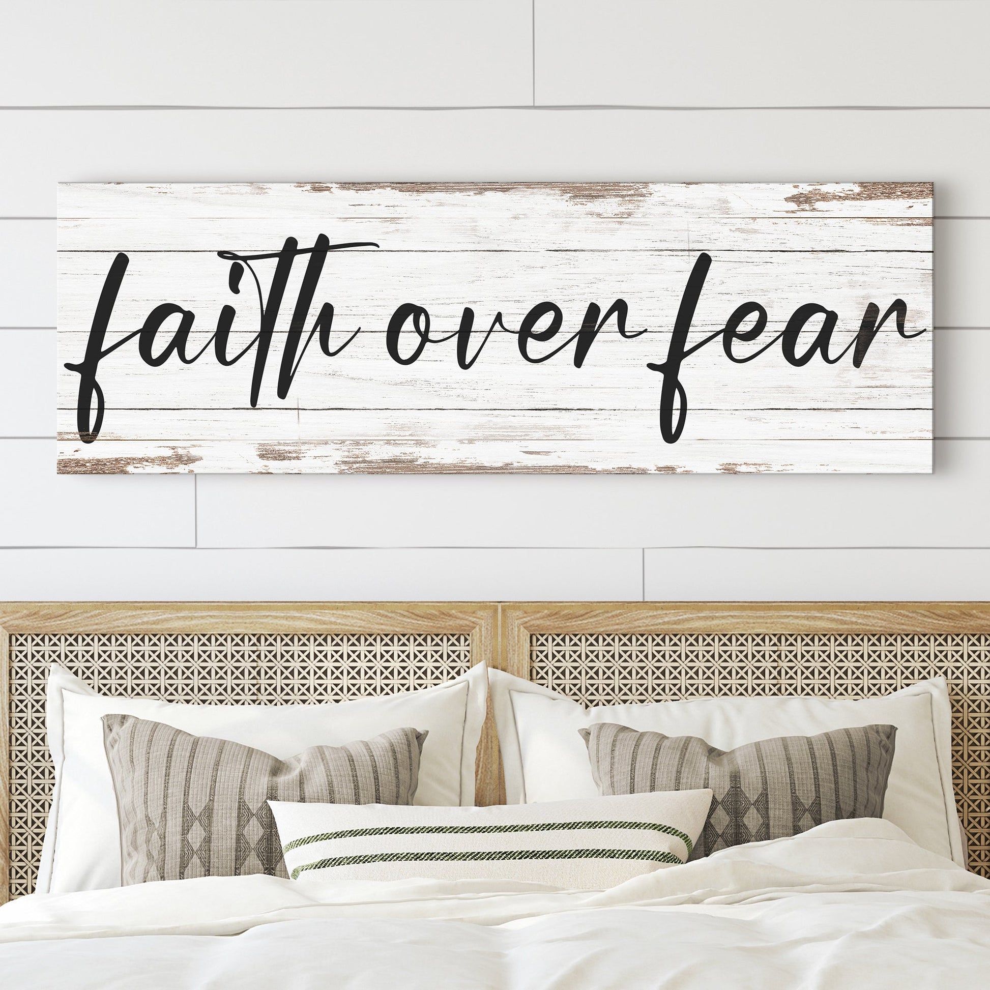 Faith Over Fear Faith Sign III canvas whitewashed wood crafting sign by Tailored Canvases on Tampa Home & Garden Store