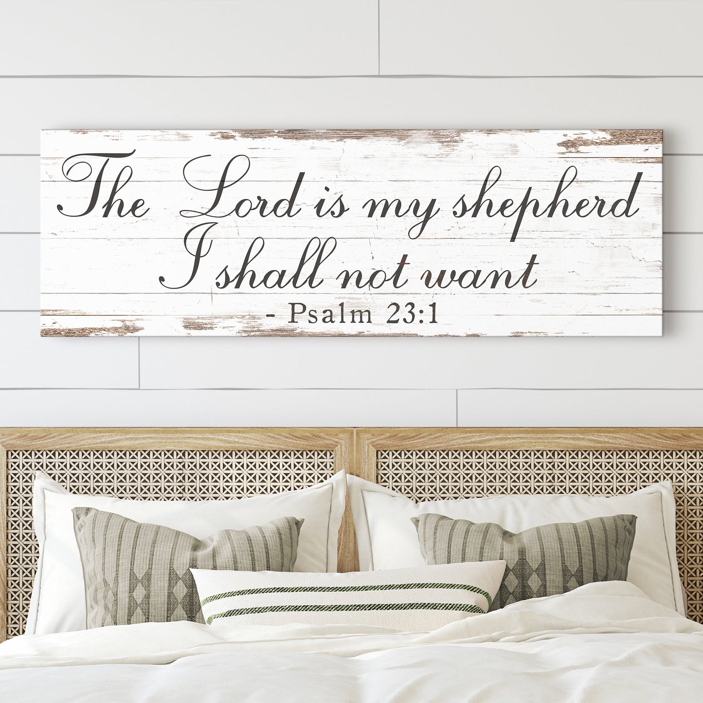 Tailored Canvases crafting canvas sign with white wood and Psalm 23:1 The Lord is my shepherd on Tampa Home & Garden Store