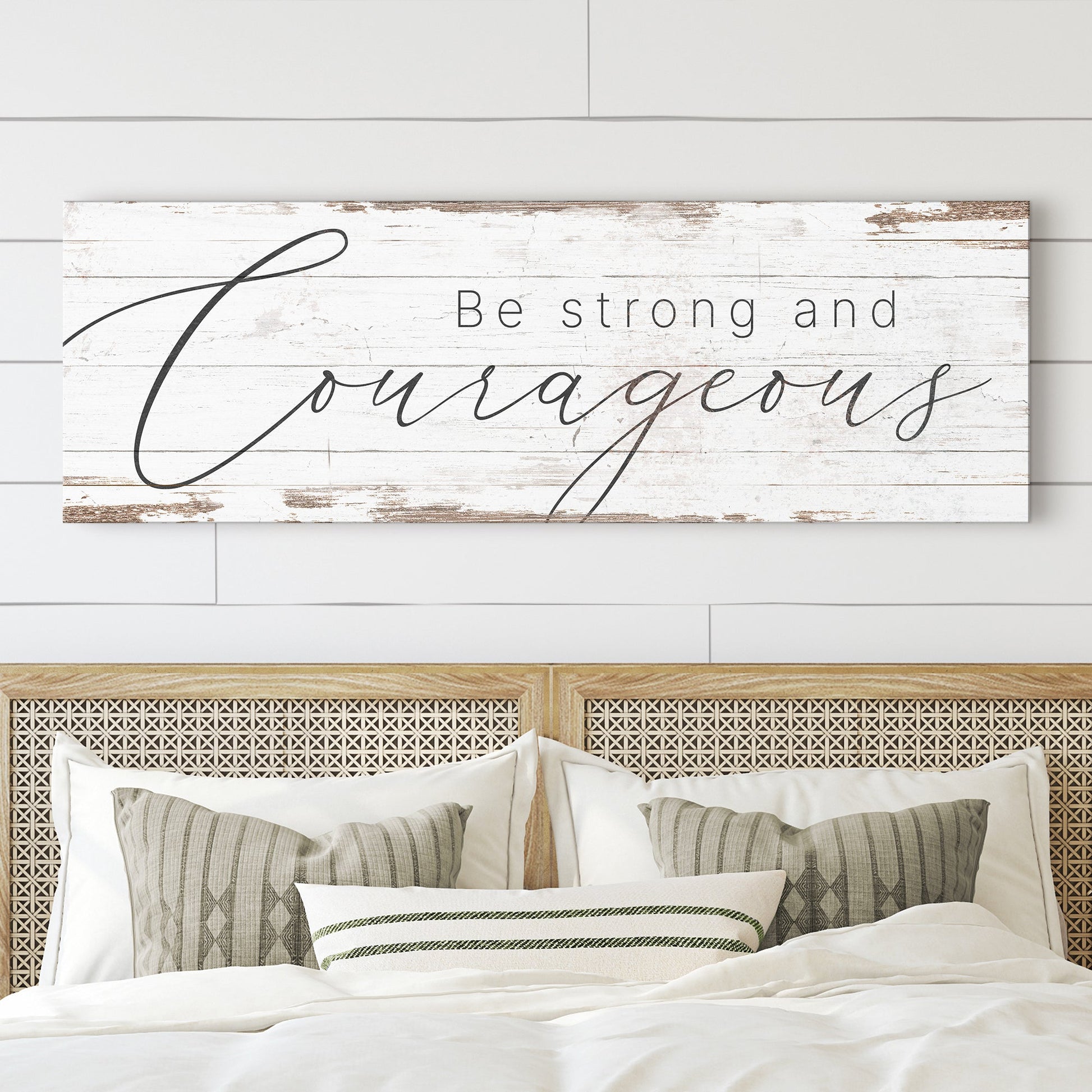 Be Strong And Courageous Faith Sign II canvas by Tailored Canvases on whitewashed wood on Tampa Home & Garden Store