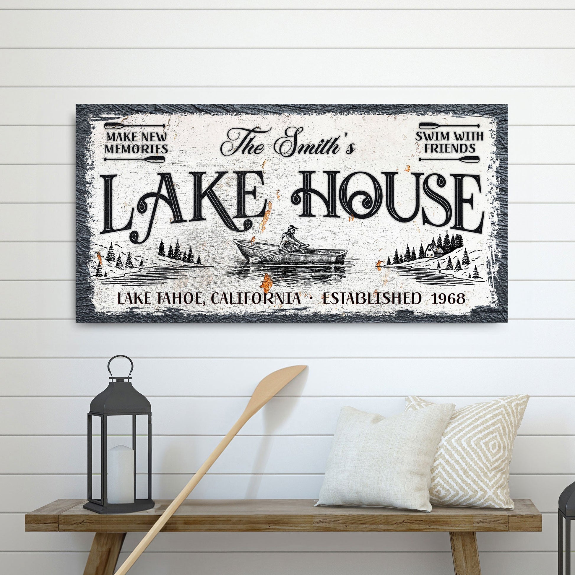 Lake House Sign IX canvas crafting with white background and bold black text Tailored Canvases on Tampa Home & Garden Store