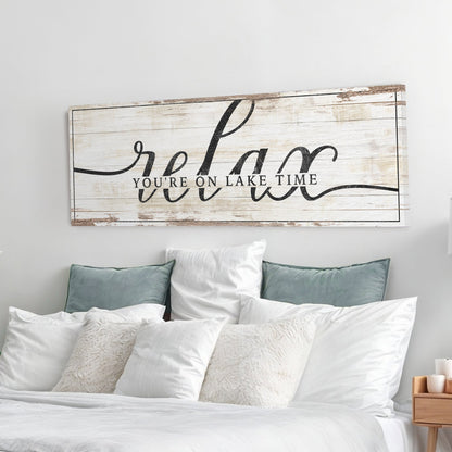 Relax You're on Lake Time Sign II canvas art with rustic wood panel by Tailored Canvases on Tampa Home & Garden Store