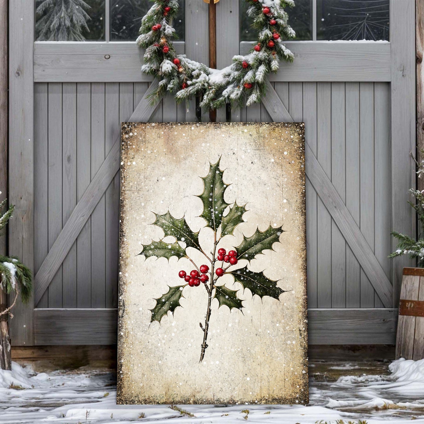Canvas Christmas Holly Wall Art II by Tailored Canvases featuring snowy holly and red berries on Tampa Home & Garden Store