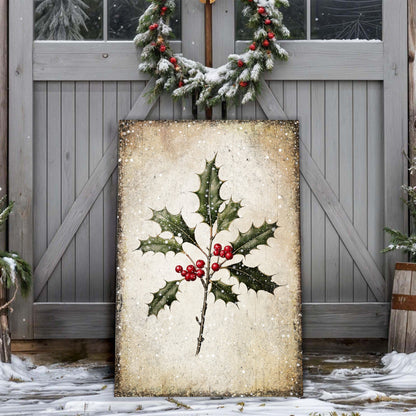 Canvas Christmas Holly Wall Art II by Tailored Canvases featuring snowy holly and red berries on Tampa Home & Garden Store