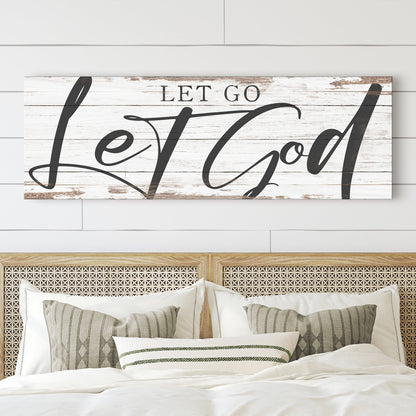 Let Go Let God Faith Sign VII canvas wall art on rustic whitewashed wood plank on Tampa Home & Garden Store