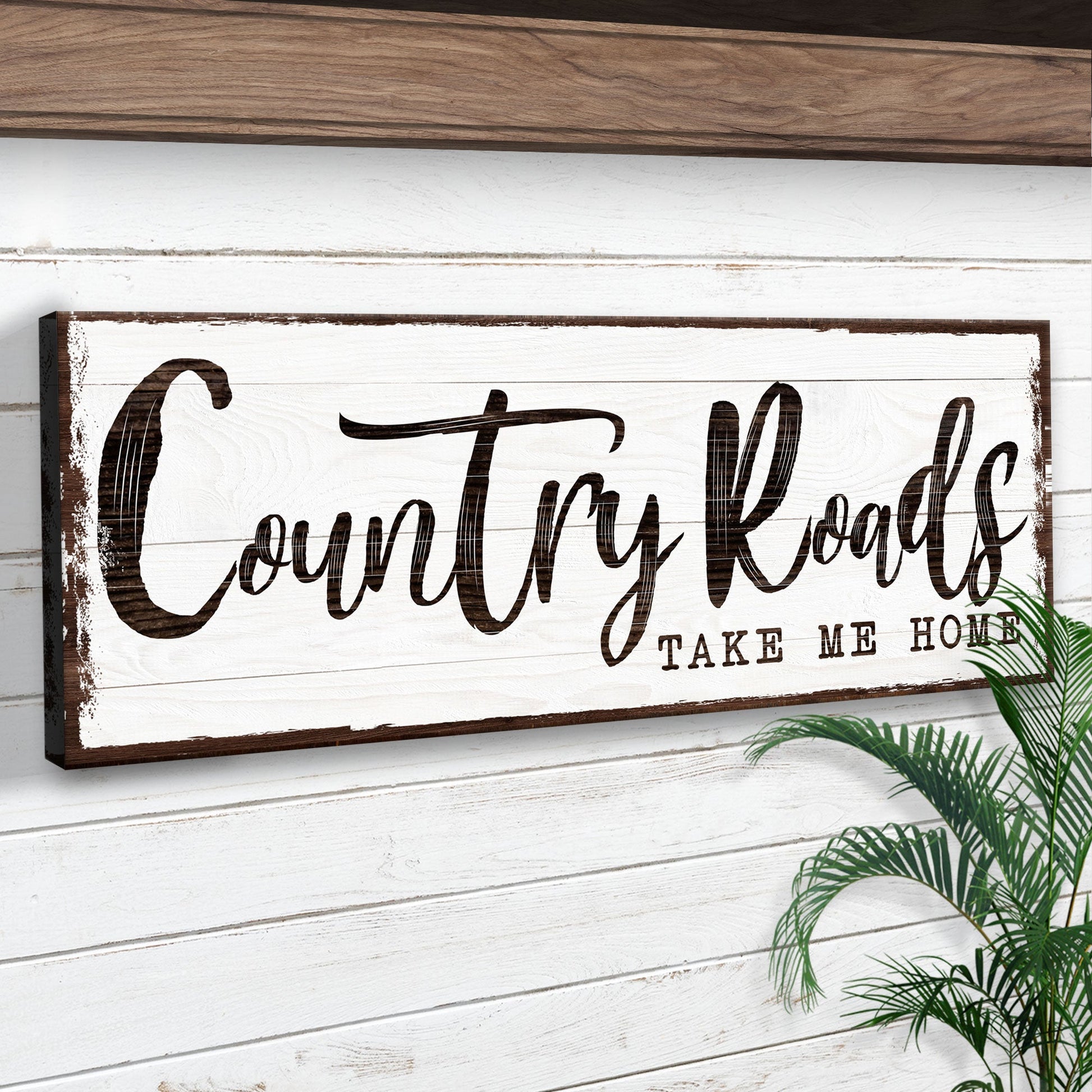 Country Roads Take Me Home Sign III canvas white brown framed on Tampa Home & Garden Store