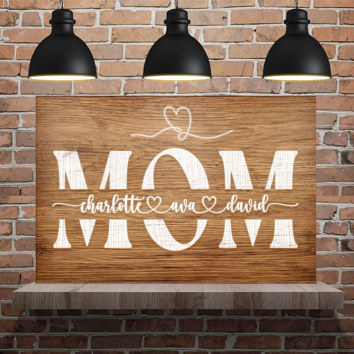 Mother's Day Wood Sign canvas Tailored Canvases; wood panel with white LOVE typography on brick on Tampa Home & Garden Store