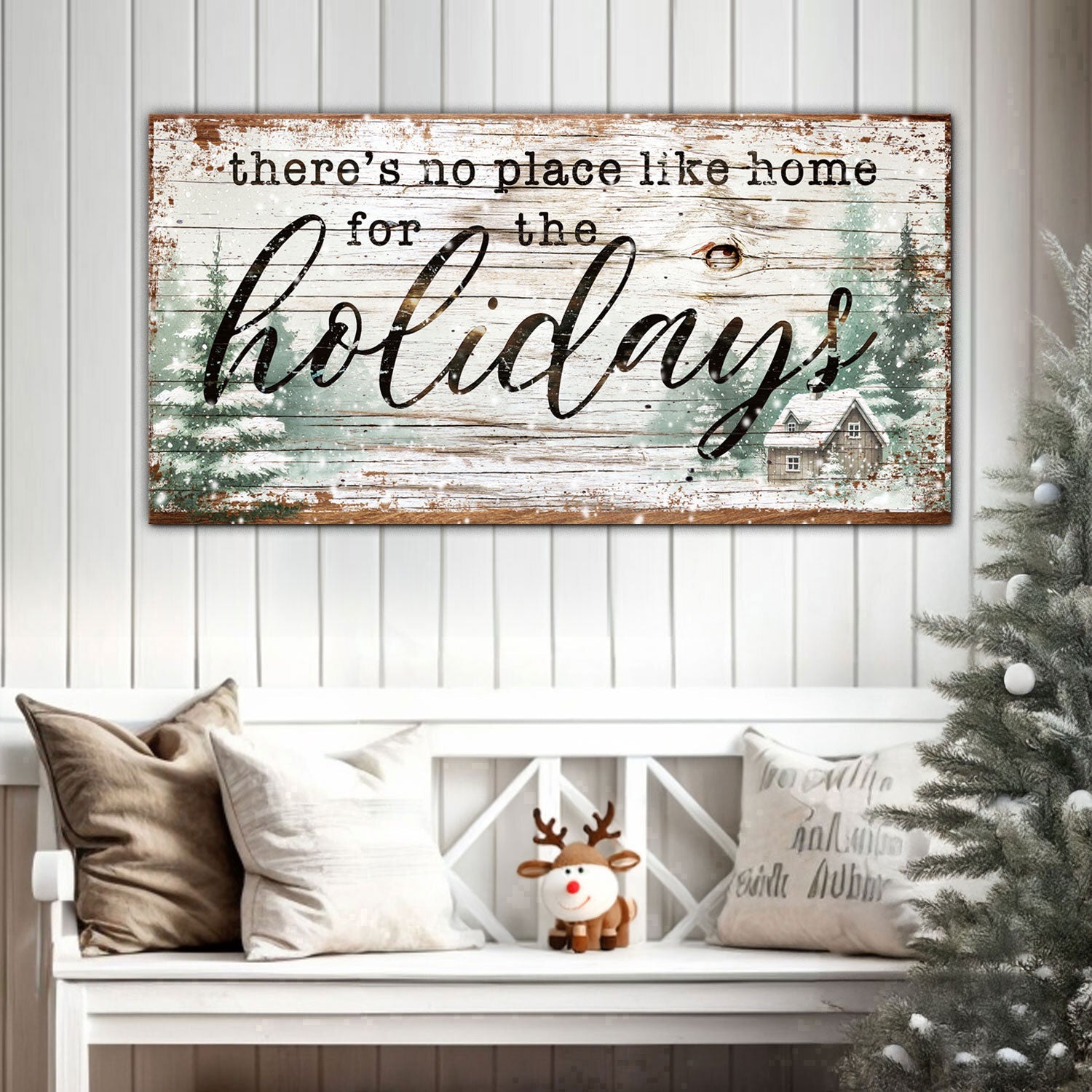 There's No Place Like Home For The Holidays Christmas Sign III canvas rustic wood on Tampa Home & Garden Store