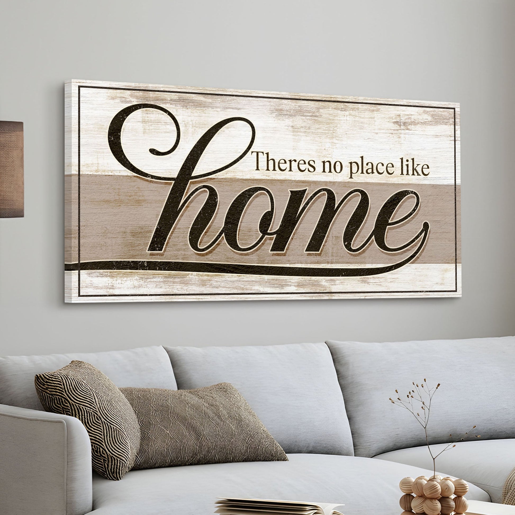 No Place Like Home Sign II canvas by Tailored Canvases, beige finish with black script on Tampa Home & Garden Store