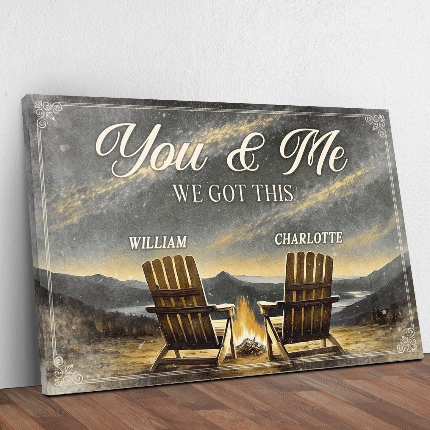 Camping Themed We Got This Couple Sign canvas by Tailored Canvases with two Adirondack chairs on Tampa Home & Garden Store