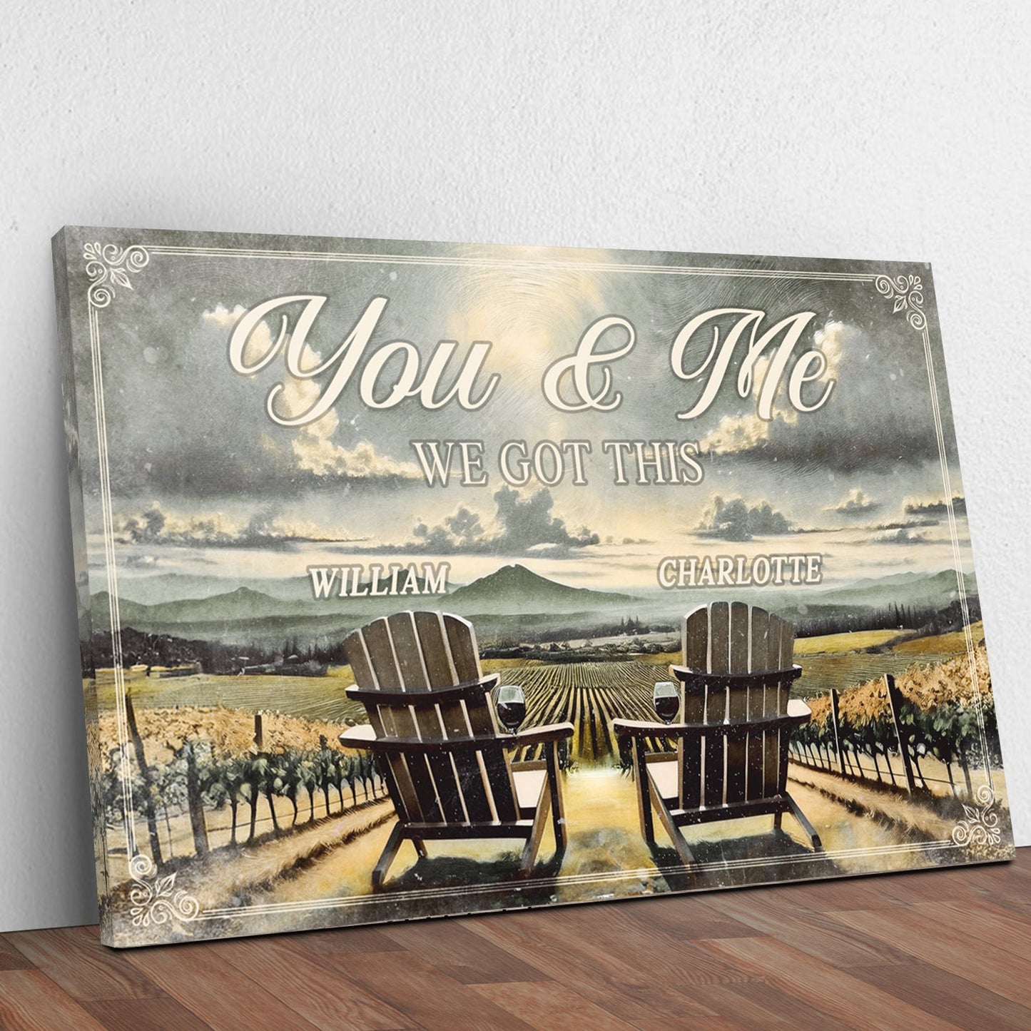 Vineyard themed couple canvas sign You and Me WE GOT THIS with vineyard chairs on Tampa Home & Garden Store