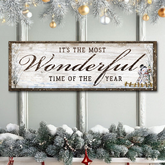 Canvas Christmas sign It's The Most Wonderful Time Of The Year with rustic whitewashed wood on Tampa Home & Garden Store