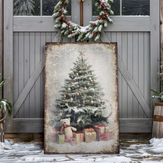 Tailored Canvases Vintage Christmas Tree With Gifts Wall Art II canvas, rustic holiday tree on Tampa Home & Garden Store