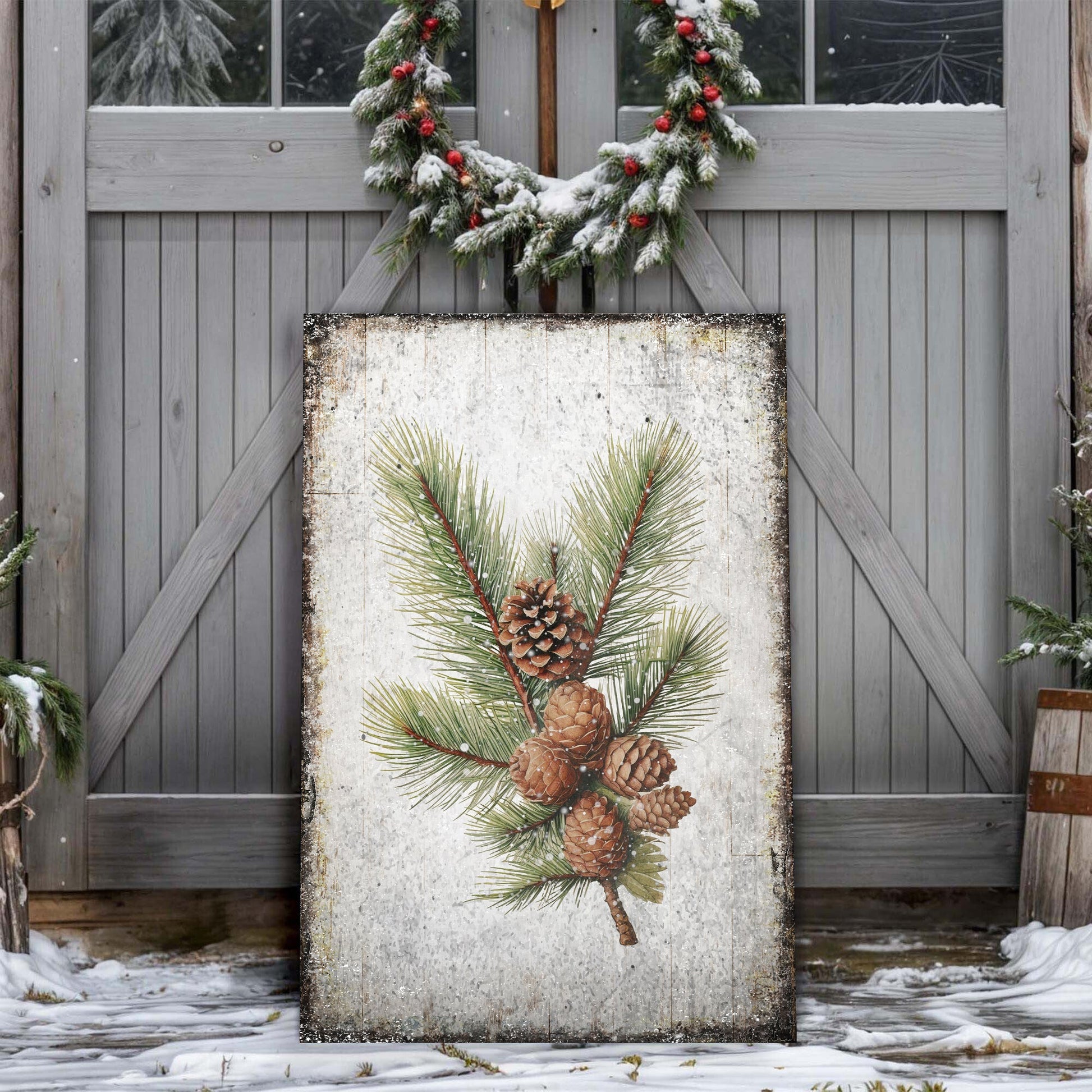 Vintage Winter Pine Cone Wall Art IV canvas by Tailored Canvases pine cone evergreen design on Tampa Home & Garden Store