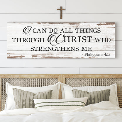 Canvas faith sign by Tailored Canvases with white wood backdrop and Philippians 4:13 scripture on Tampa Home & Garden Store