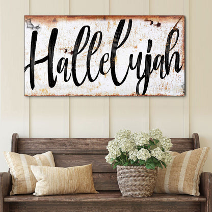 Canvas Rustic Hallelujah Faith Sign by Tailored Canvases, distressed white with black script on Tampa Home & Garden Store