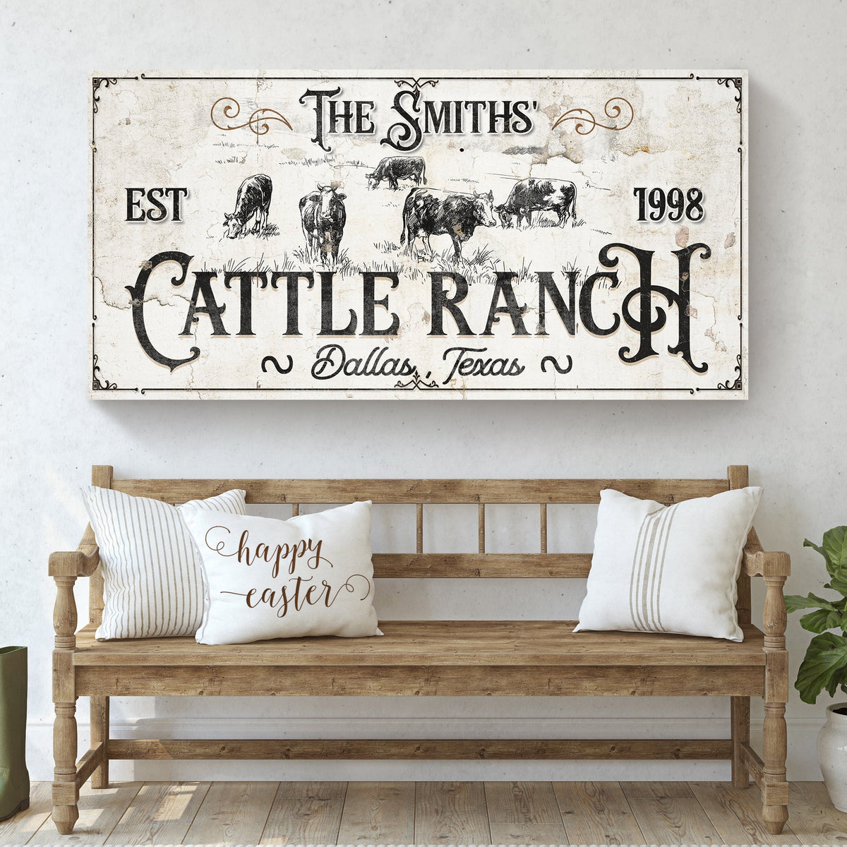 Canvas sign Branded Cattle Ranch Sign III by Tailored Canvases with vintage cattle ranch scene on Tampa Home & Garden Store