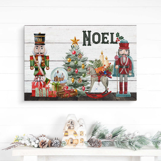 Nutcrackers Noel Sign canvas by Tailored Canvases with two nutcrackers and Christmas tree on Tampa Home & Garden Store