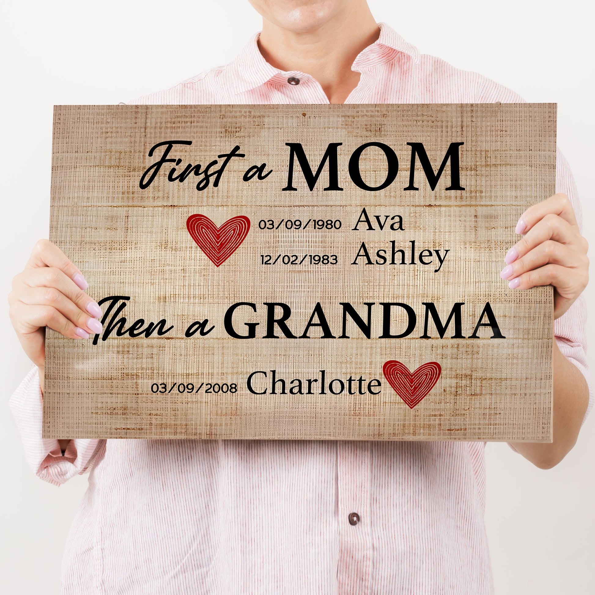Canvas Mother's Day sign First a MOM on woodgrain panel Tailored Canvases crafting canvas on Tampa Home & Garden Store