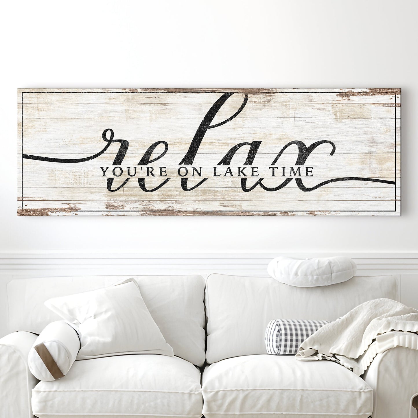 Relax You're on Lake Time Sign II canvas weathered wood black script Tailored Canvases on Tampa Home & Garden Store