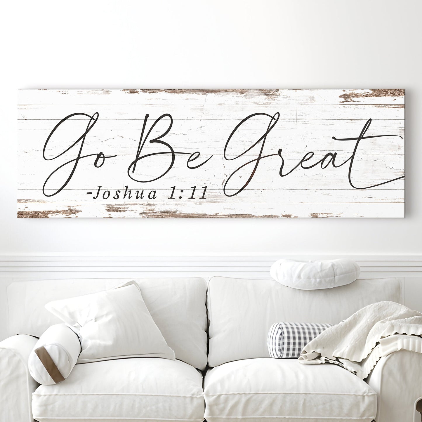 Canvas sign Go Be Great Joshua 1:9 Faith Sign III with black script on white wood on Tampa Home & Garden Store