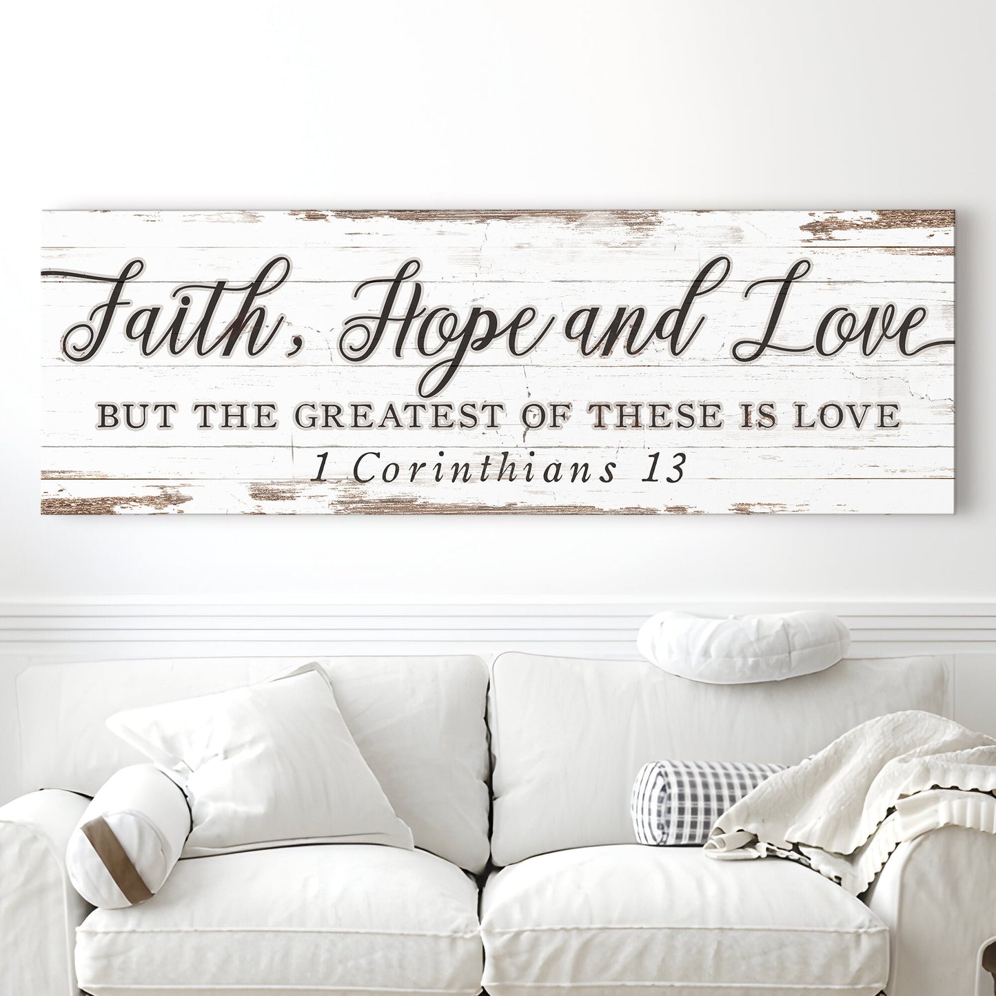 Faith Hope And Love canvas sign with rustic whitewashed wood 1 Corinthians 13 Tailored Canvases on Tampa Home & Garden Store