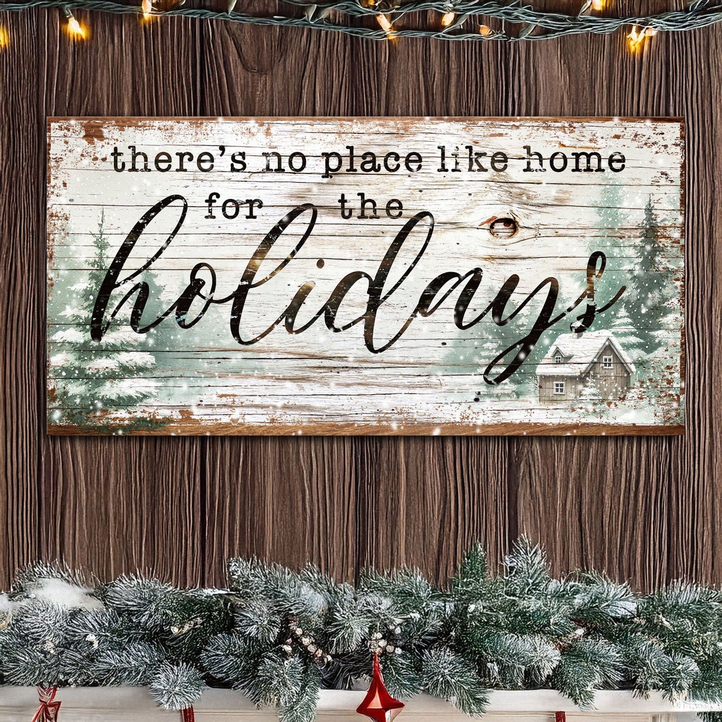 There's No Place Like Home For The Holidays Christmas Sign III canvas with rustic wood on Tampa Home & Garden Store