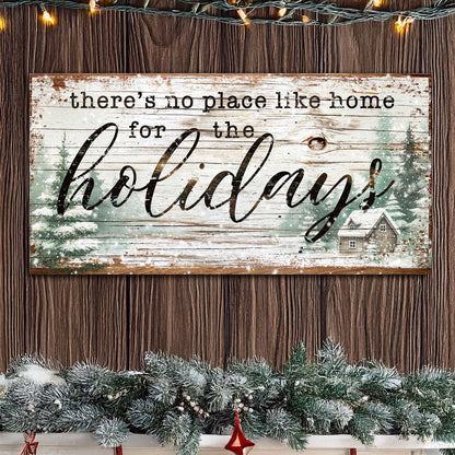 There's No Place Like Home For The Holidays Christmas Sign III canvas with rustic wood on Tampa Home & Garden Store
