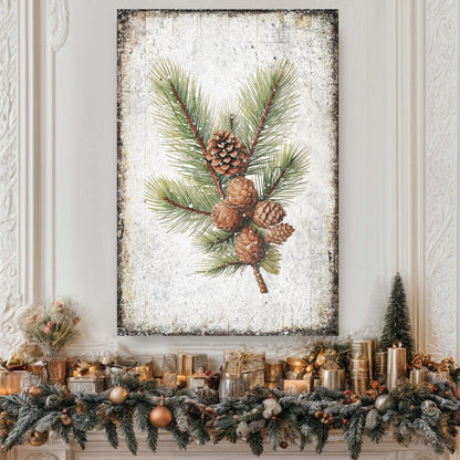 Vintage Winter Pine Cone Christmas Wall Art IV canvas with pine branches and cones on Tampa Home & Garden Store