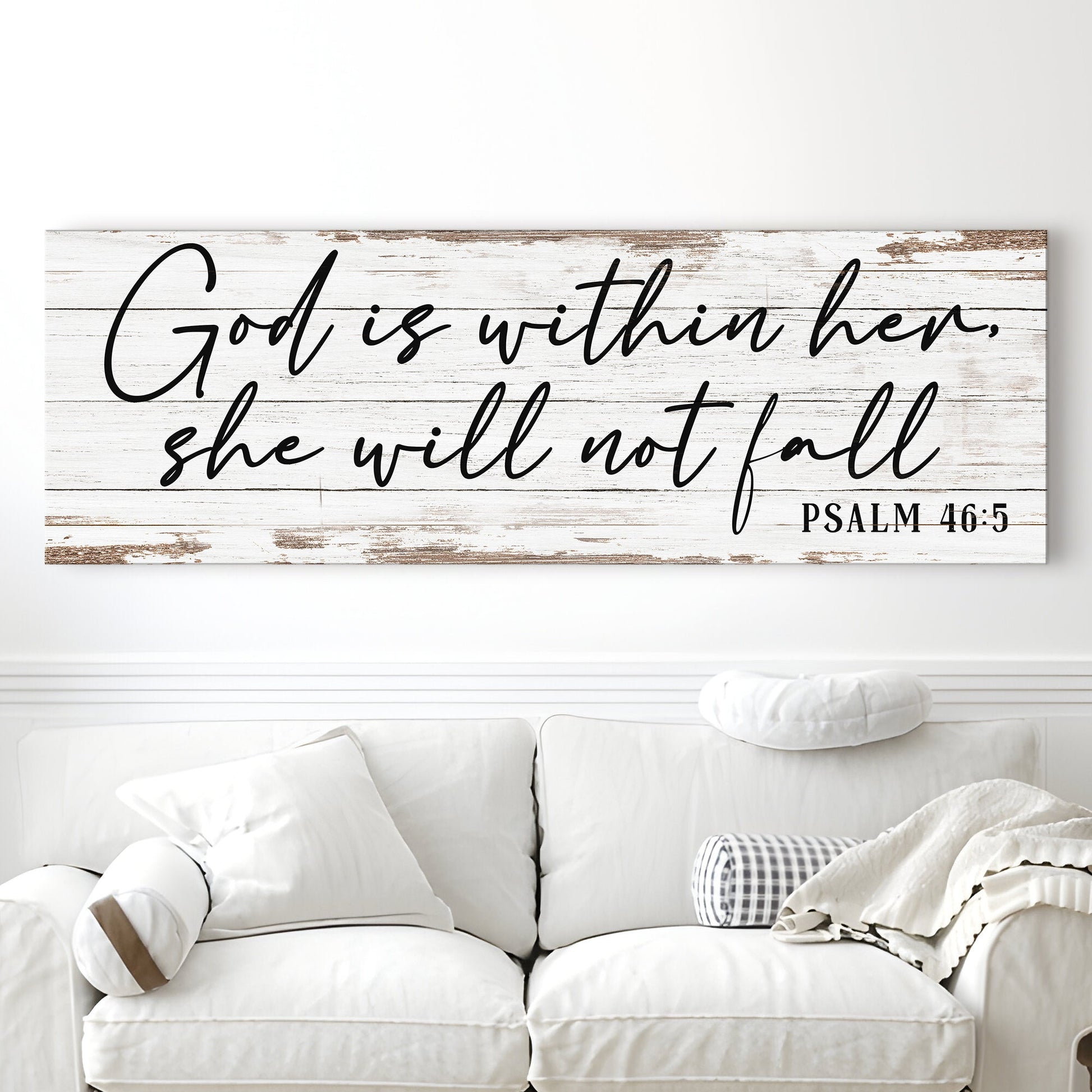 Canvas faith sign with wooden background reading God is within her, she will not fall PSALM 46:5 on Tampa Home & Garden Store