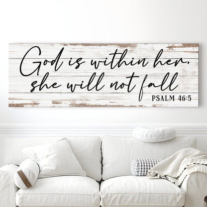 Canvas faith sign with wooden background reading God is within her, she will not fall PSALM 46:5 on Tampa Home & Garden Store