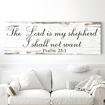 Canvas sign The Lord Is My Shepherd Psalm 23:1 Faith Sign II on distressed white wood background on Tampa Home & Garden Store