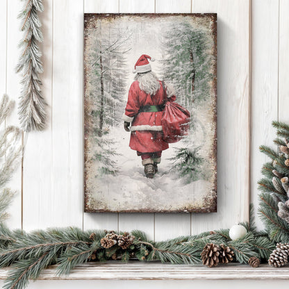 Canvas Vintage Christmas Santa Claus Wall Art V by Tailored Canvases, red Santa in snowy forest on Tampa Home & Garden Store