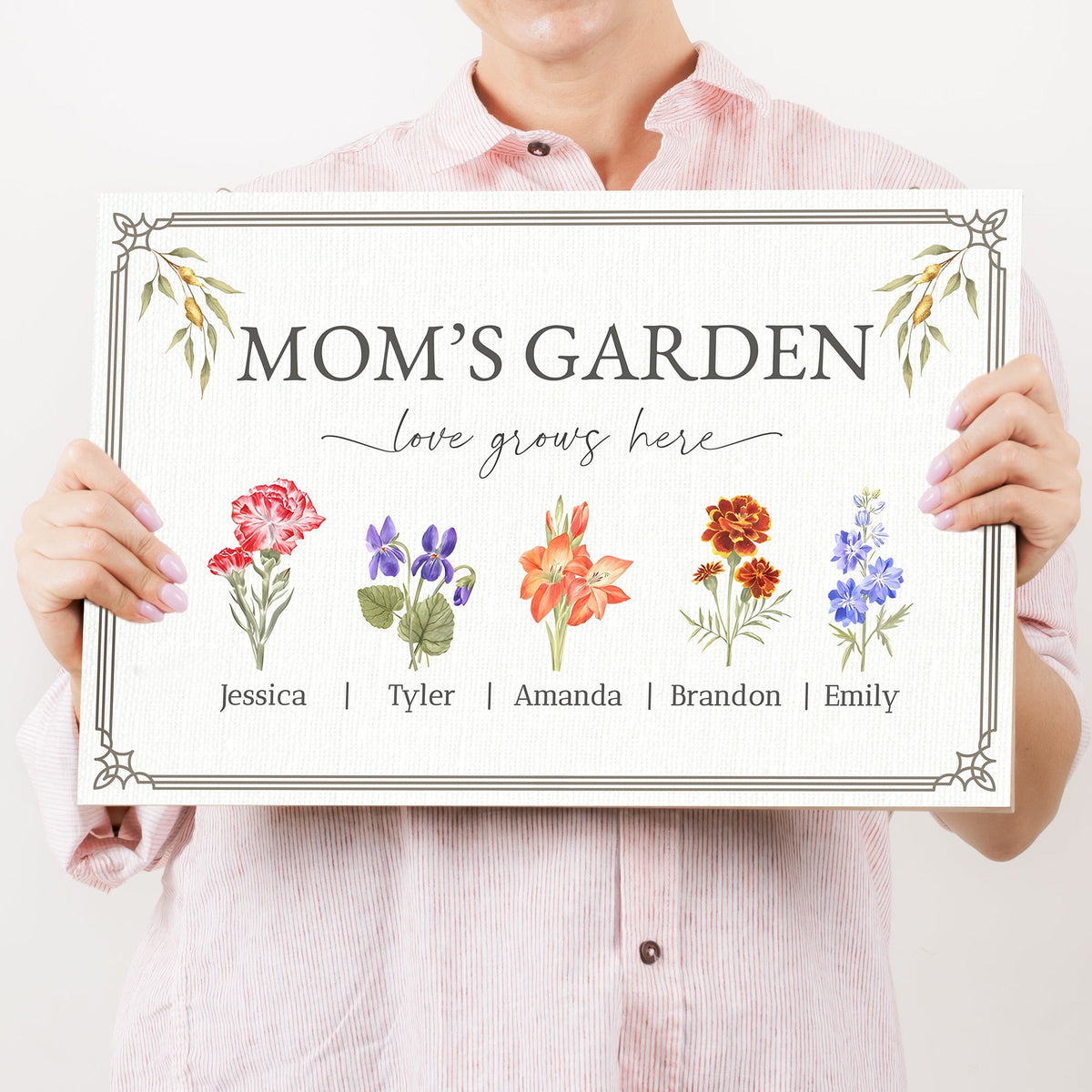 Canvas sign Mother's Day Love Grows Here Mom's Garden by Tailored Canvases floral borders on Tampa Home & Garden Store