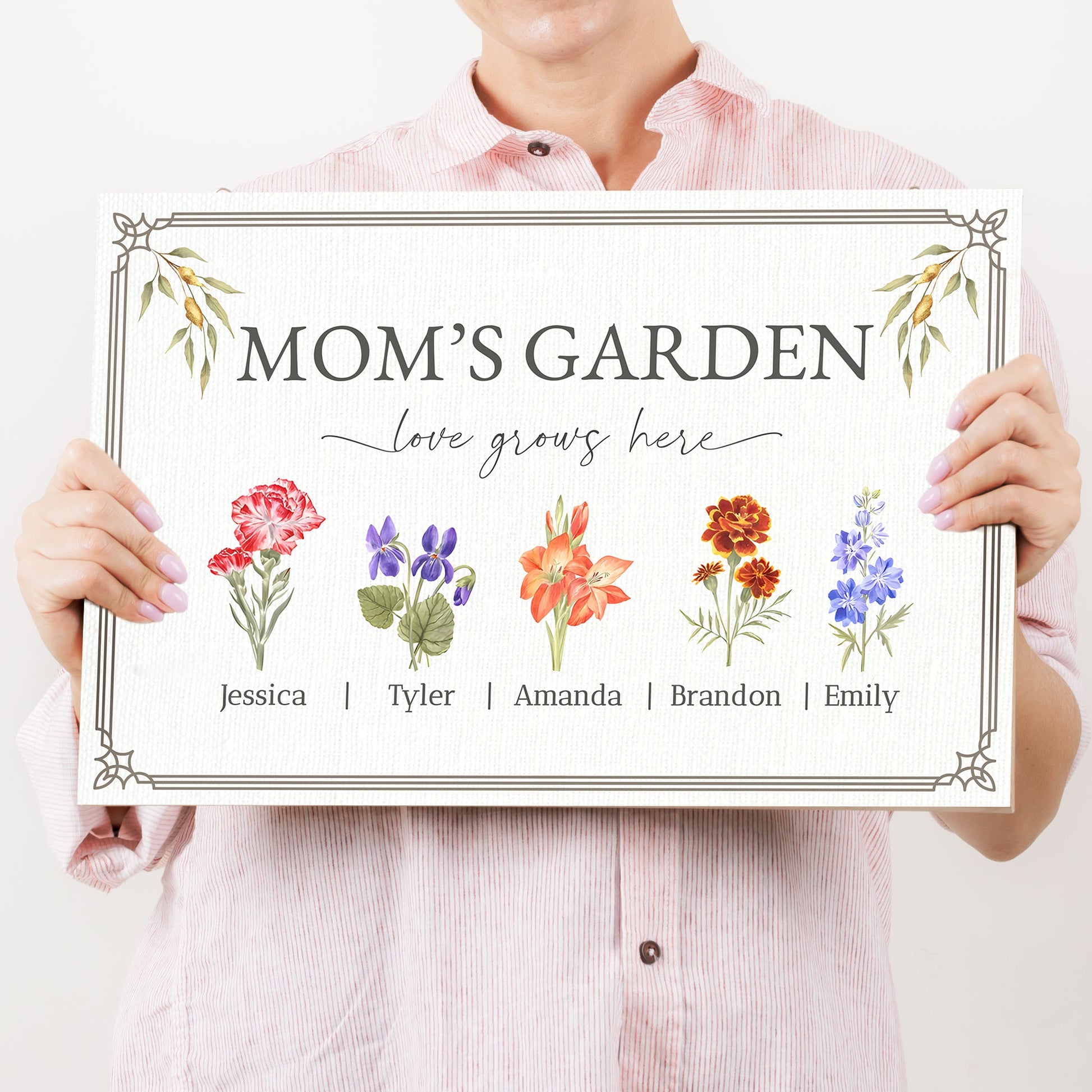 Canvas sign Mother's Day Love Grows Here Mom's Garden by Tailored Canvases floral borders on Tampa Home & Garden Store