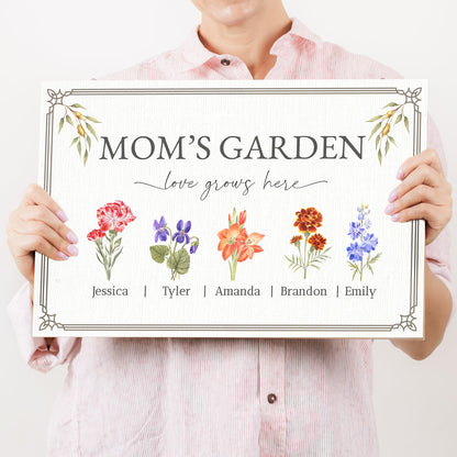 Canvas sign Mother's Day Love Grows Here Mom's Garden by Tailored Canvases floral borders on Tampa Home & Garden Store