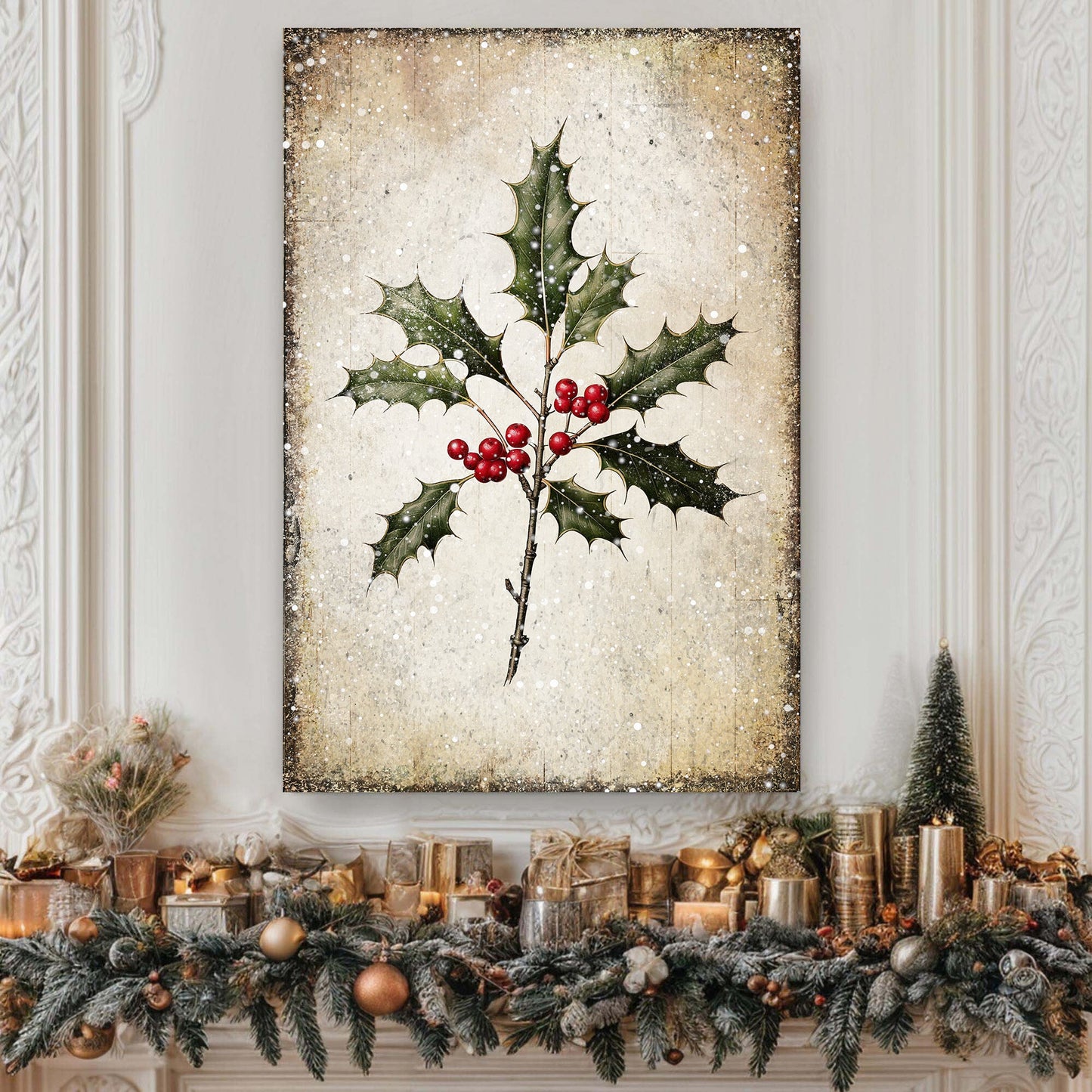 Christmas Holly Wall Art II canvas by Tailored Canvases with holly leaves and red berries on Tampa Home & Garden Store
