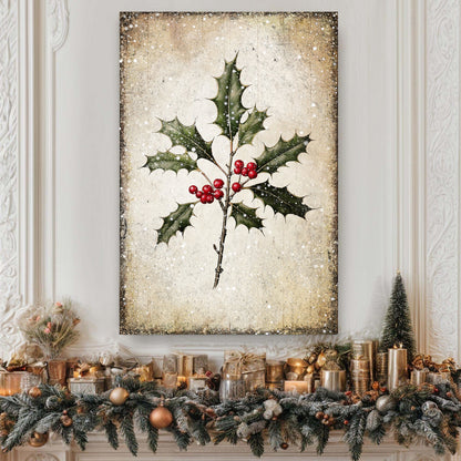 Christmas Holly Wall Art II canvas by Tailored Canvases with holly leaves and red berries on Tampa Home & Garden Store