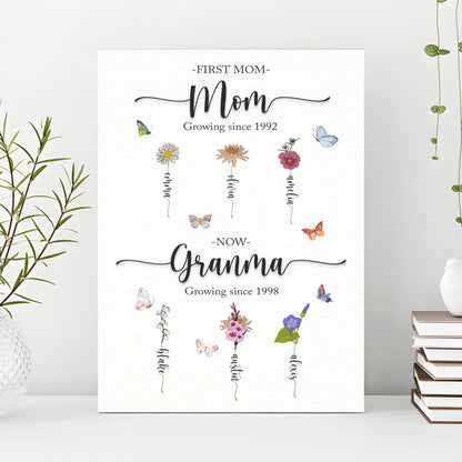 Mother's Day Sign Birth Flowers canvas by Tailored Canvases with flowers and butterflies on Tampa Home & Garden Store