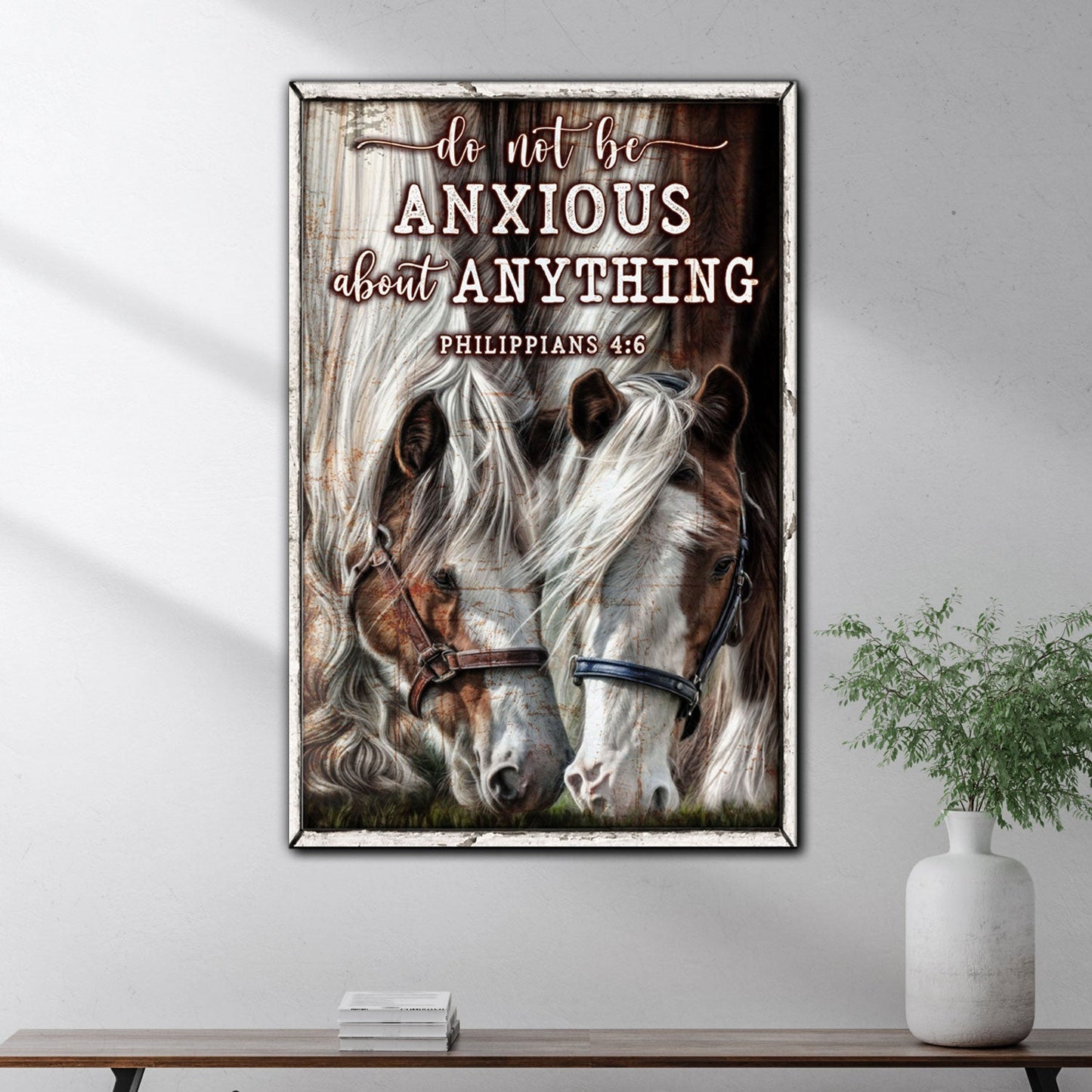 Do Not Be Anxious About Anything Faith Sign IV canvas Tailored Canvases two horses rustic frame on Tampa Home & Garden Store