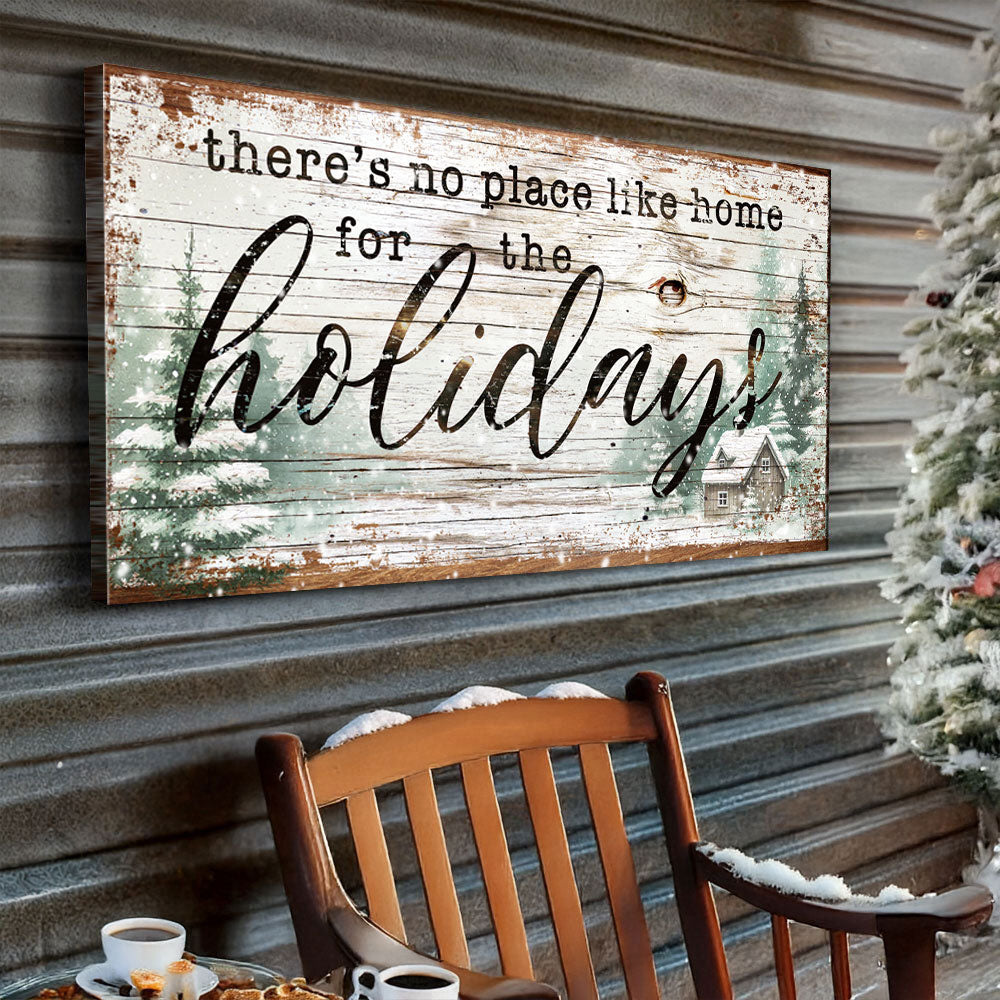 Canvas sign There's No Place Like Home For The Holidays III, rustic wood decor with trees on Tampa Home & Garden Store