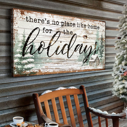 Canvas sign There's No Place Like Home For The Holidays III, rustic wood decor with trees on Tampa Home & Garden Store