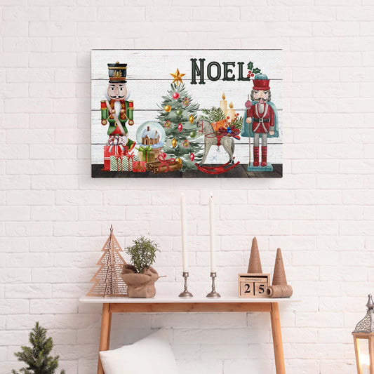 Nutcrackers Noel Sign canvas by Tailored Canvases, festive Christmas scene with nutcrackers on Tampa Home & Garden Store