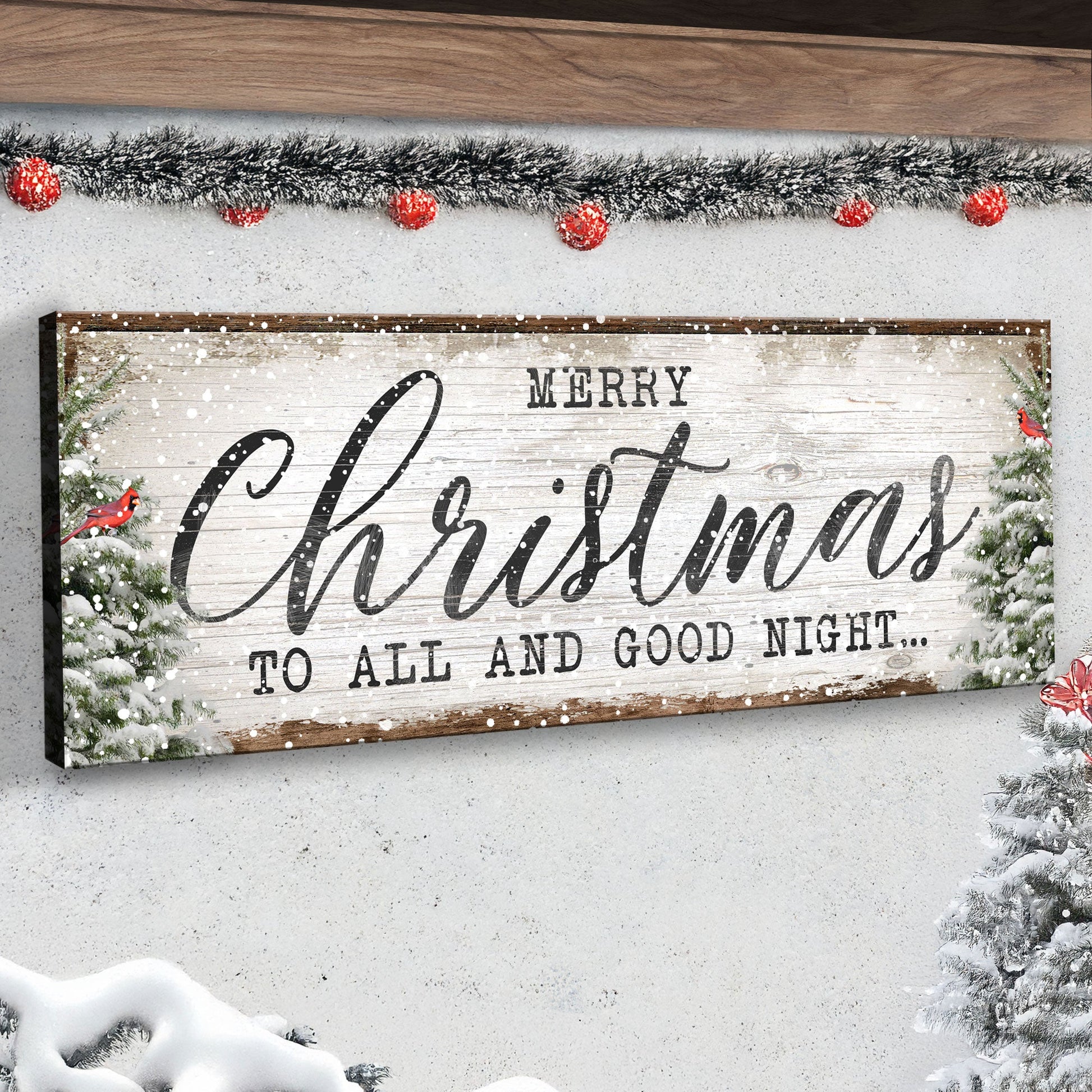 Merry Christmas To All And Goodnight Sign canvas with distressed wood and black script on Tampa Home & Garden Store