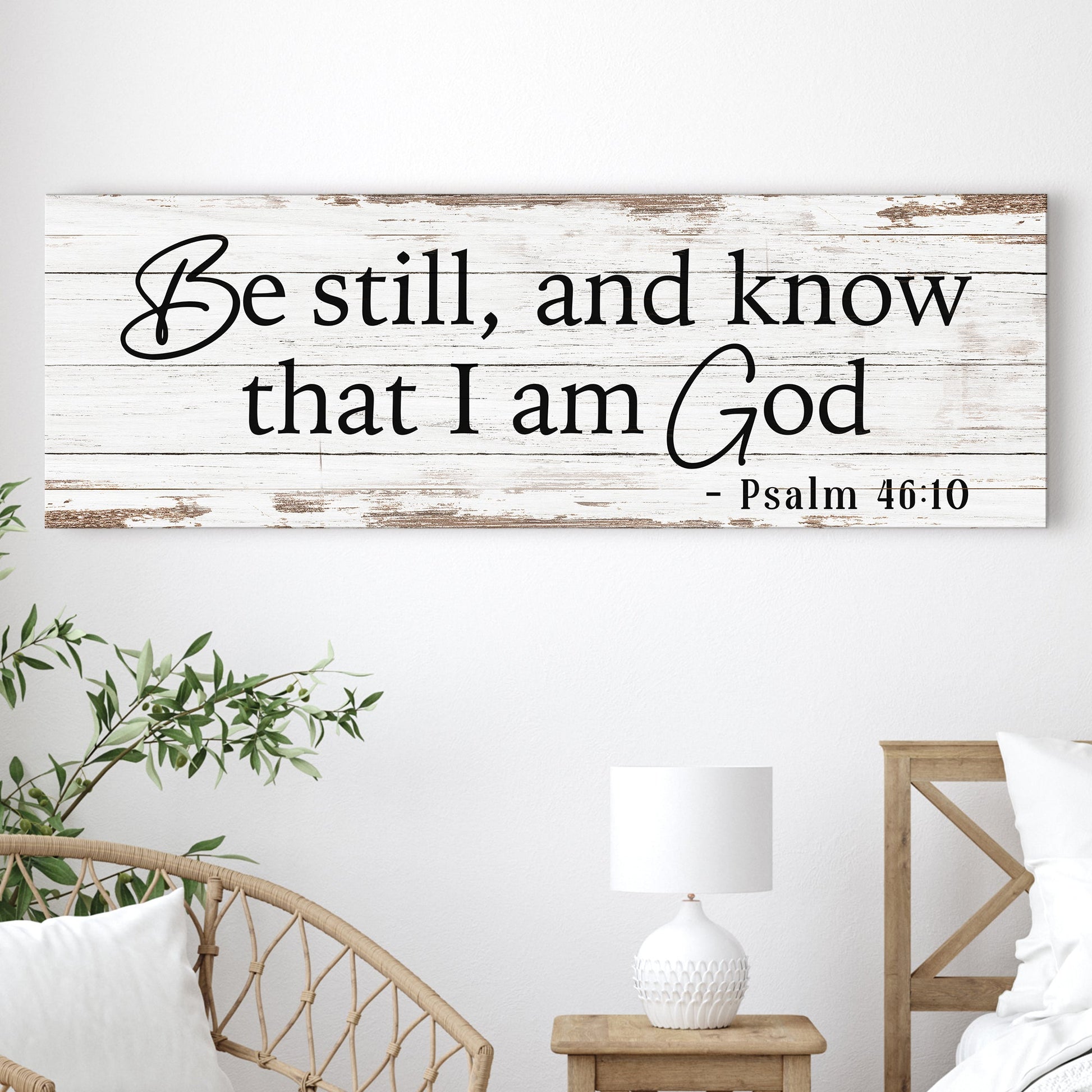 Canvas sign Be still, and know that I am God Psalm 46:10, whitewashed wood by Tailored Canvases on Tampa Home & Garden Store