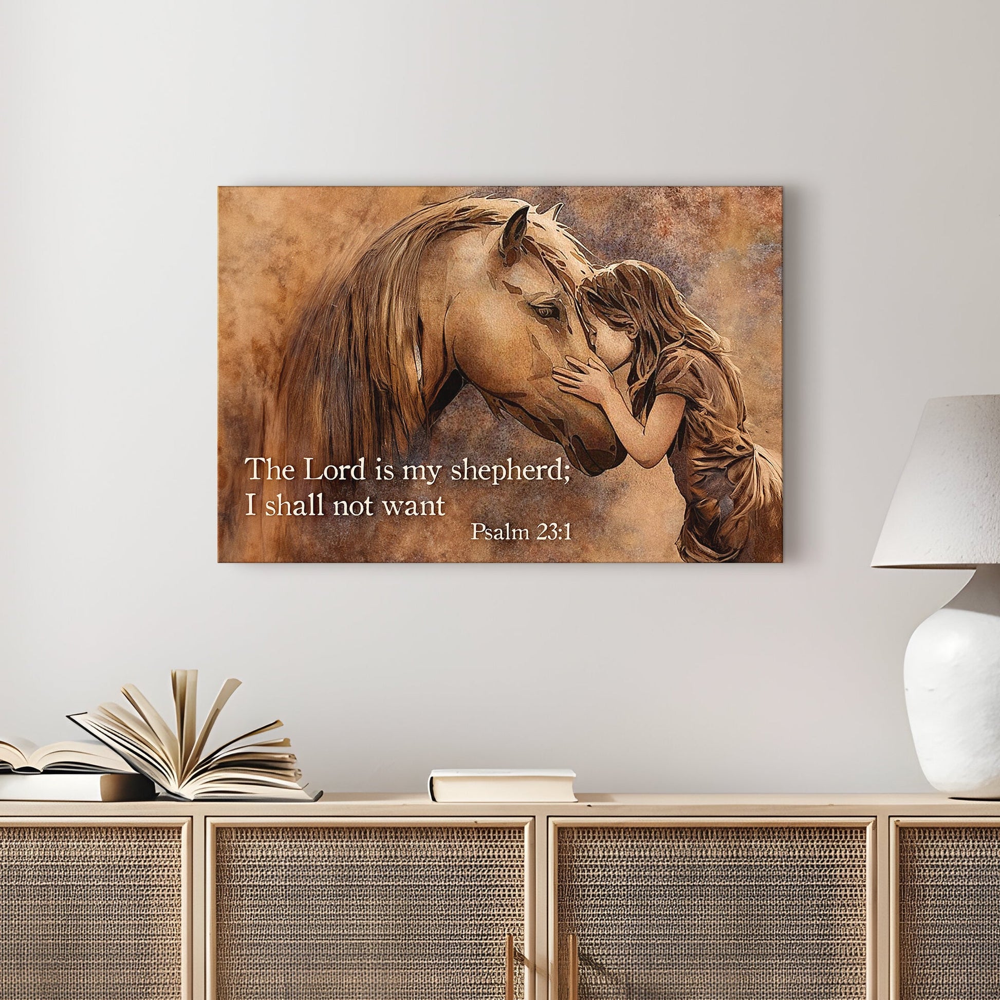 Canvas Tailored Canvases The Lord Is My Shepherd Psalm 23:1 Faith Sign VI; brown horse and girl on Tampa Home & Garden Store