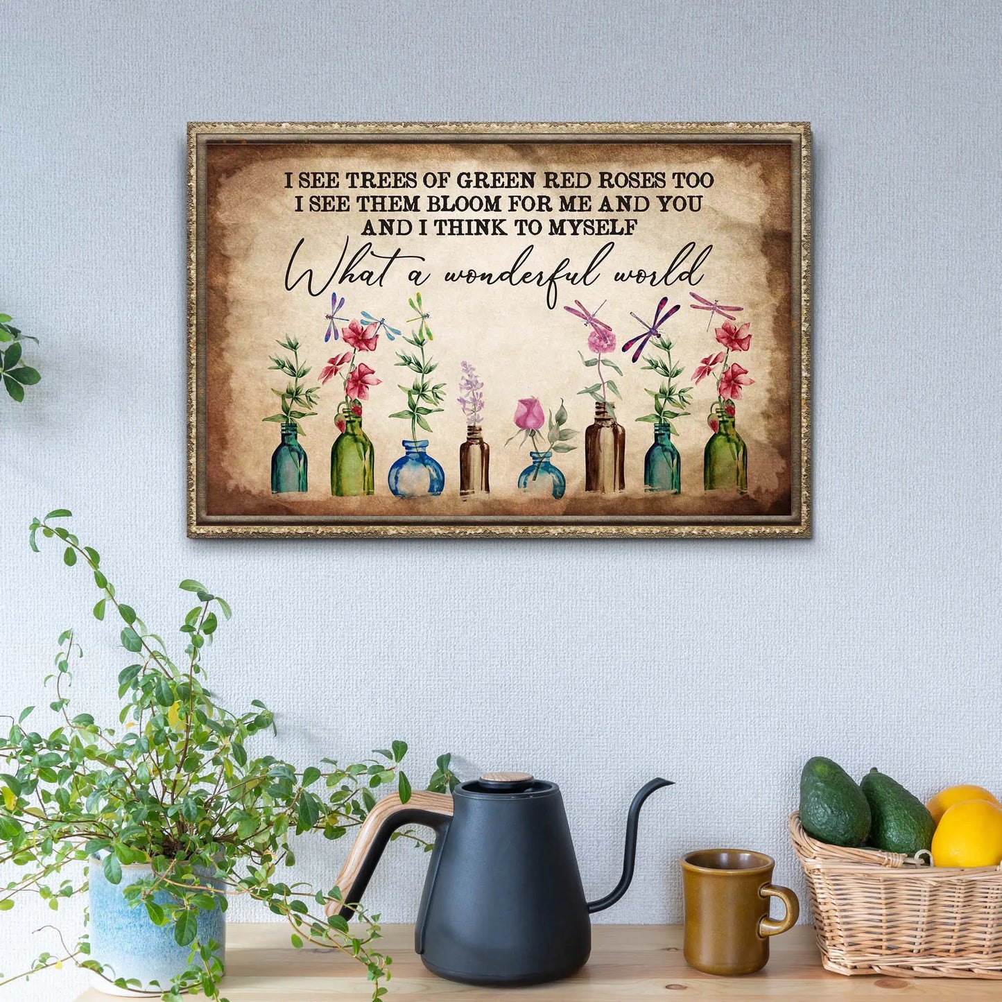 What A Wonderful World Sign X canvas by Tailored Canvases with vintage framed art on Tampa Home & Garden Store
