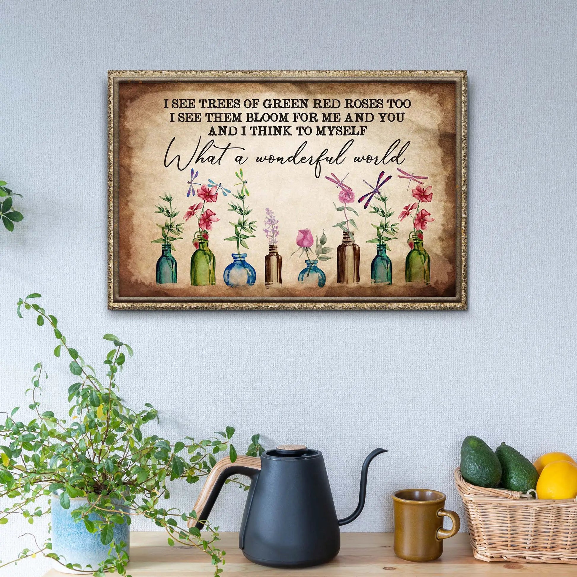What A Wonderful World Sign X canvas by Tailored Canvases with vintage framed art on Tampa Home & Garden Store