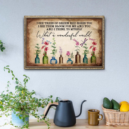 What A Wonderful World Sign X canvas by Tailored Canvases with vintage framed art on Tampa Home & Garden Store