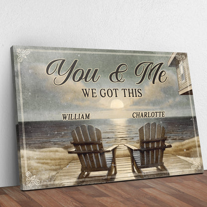 Canvas sign You & Me We Got This by Tailored Canvases, with two Adirondack chairs on Tampa Home & Garden Store